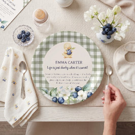 ふんわり甘い雰囲気のベビーシャワー用紙皿 Sage Gingham Duckling ペーパープレート
