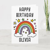 ふんわり虹のパーソナライズ誕生日ガール カード (正面)