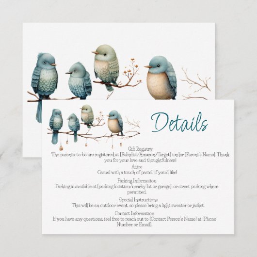 ふんわり鳥の枝 パステル ベビーシャワー エンクロージャーカード (正面/裏面)