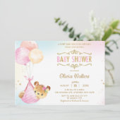 ふんわり かわいい クマの風船 赤ちゃん歓迎会 女の子 招待状 (スタンド正面)