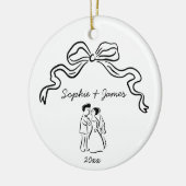 ふんわり かわいい 手描き リボン 結婚式 クリスマス セラミックオーナメント (左)