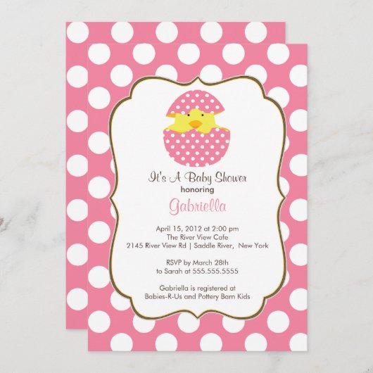 ふ化雛ベビーシャワー招待状ピンクガール 招待状 (正面/裏面)