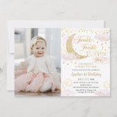 ふ whimsical トゥインクル リトル スター ピンク 1歳の誕生日 招待状 (正面)