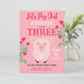ぶた祭り ファーム アニマル フローラル ガールズ バースデー 招待状 (スタンド正面)