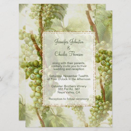 ぶどうつる植物ワイナリーをテーマにしたラージ結婚ズ 招待状 (正面/裏面)