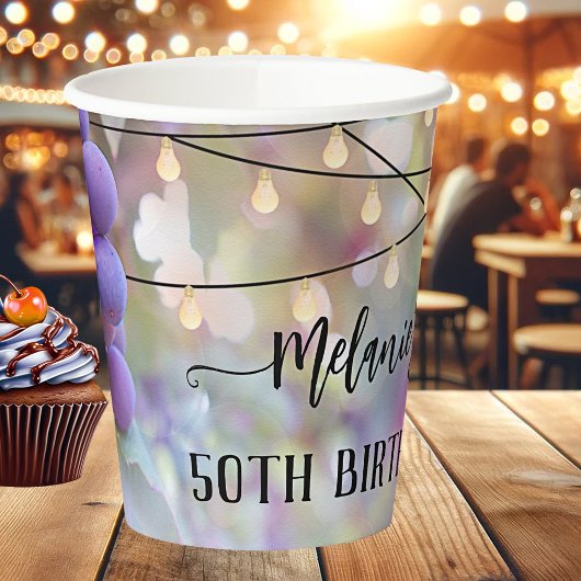 ぶどうとストリングライトフェスティバル誕生日 紙コップ