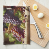 ぶどうとワインが生き残る キッチンタオル (四つ折り)