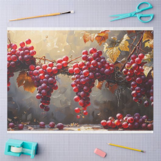 ぶどうとワインのオイルペイントデコパージュ 薄葉紙 (クラフト)