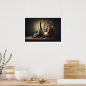 ぶどうとワインのボトル静物詩 ポスター (キッチン)