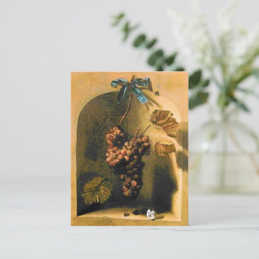 ぶどうの実が吊るされた古風なブドウ栽培、素朴なワイナリー ポストカード (スタンド正面)