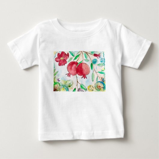 ぶどうの実 自然 アート 水彩画 赤 ベビーTシャツ (正面)