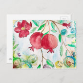 ぶどうの実 赤い果物の水彩画 ポストカード (正面/裏面)