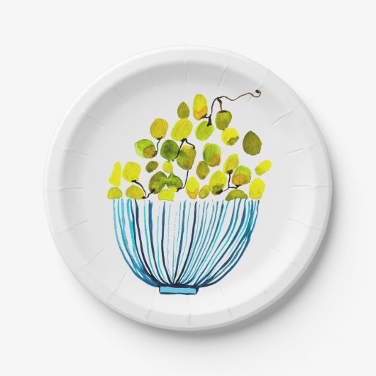 ぶどうの水色かわいい果物 ペーパープレート (正面)