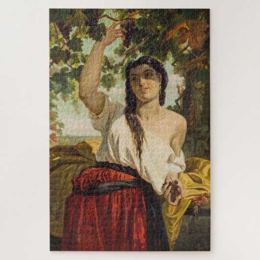 ぶどうイタリアン狩り女性（夏の収穫） ジグソーパズル (縦)