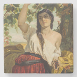 ぶどうイタリアン狩り女性（夏の収穫） ストーンコースター