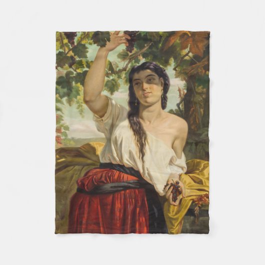 ぶどうイタリアン狩り女性（夏の収穫） フリースブランケット (正面)