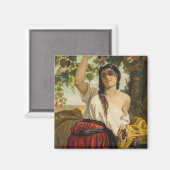 ぶどうイタリアン狩り女性（夏の収穫） マグネット (正面/裏面)