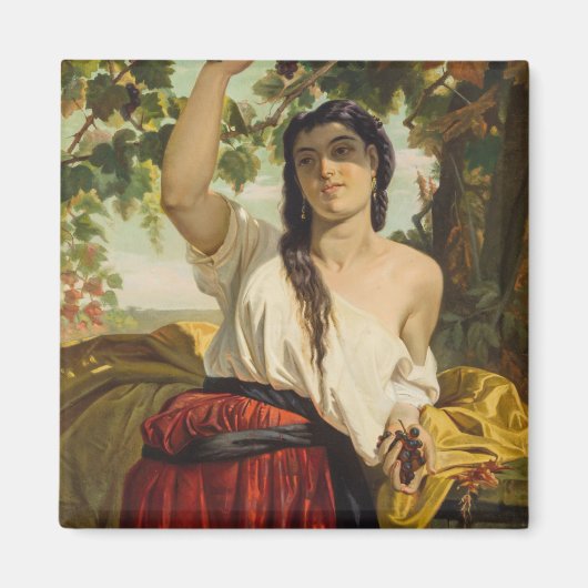 ぶどうイタリアン狩り女性（夏の収穫） マグネット (正面)