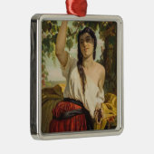 ぶどうイタリアン狩り女性（夏の収穫） メタルオーナメント (右)