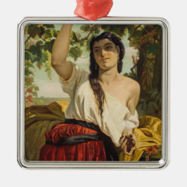ぶどうイタリアン狩り女性（夏の収穫） メタルオーナメント