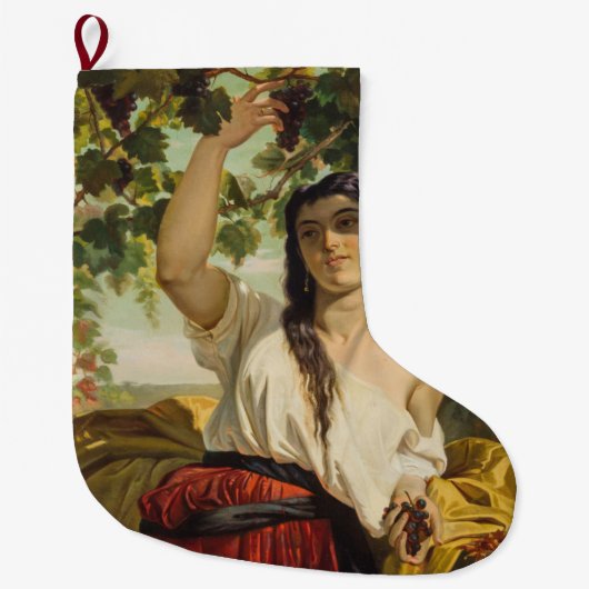 ぶどうイタリアン狩り女性（夏の収穫） ラージクリスマスストッキング (正面)