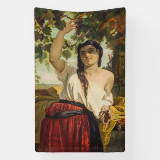 ぶどうイタリアン狩り女性（夏の収穫） 横断幕 (縦)