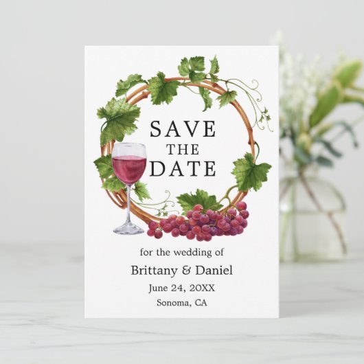 ぶどうエレガントつる植物水彩リース写真 セーブザデート (スタンド正面)