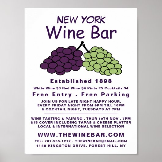 ぶどうバンチ、ワインバー/ワイナリー広告ズ ポスター (正面)