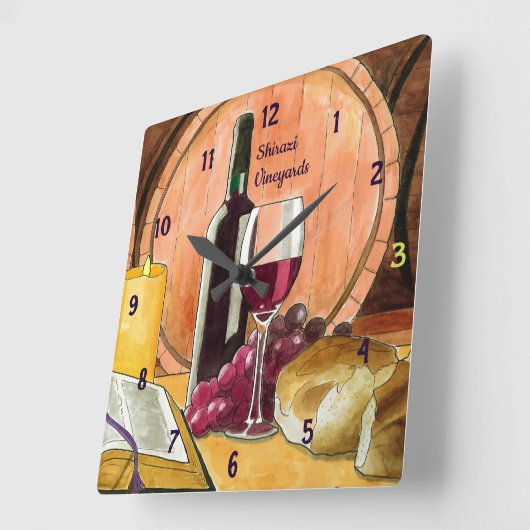 ぶどう園のワインとパンパーソナライズされた スクエア壁時計 (傾斜)