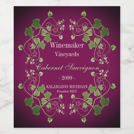 ぶどう葉ボトルワきらめくイン&ワカスタムインL ワインラベル (シングルラベル)