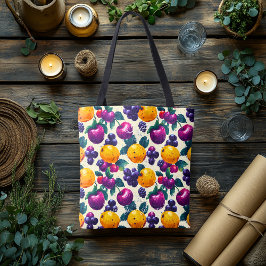 ぶどう鮮やか、りんご、オレンジの果物 トートバッグ