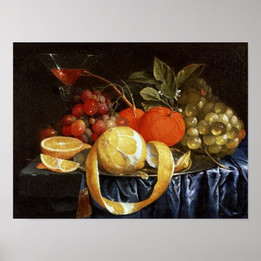 ぶどう、オレンジ、皮をむいたレモンの静物詩 ポスター (正面)