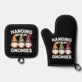 ぶら下がったとMy Gnomiesガーデンおもしろい格言 鍋つかみ&鍋敷きセット (正面)