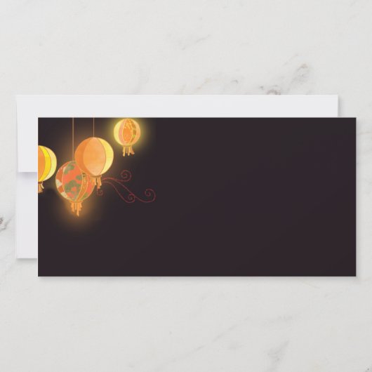 ぶら下がったなちょうちんの結婚は写真感謝していしています サンキューカード (裏面)