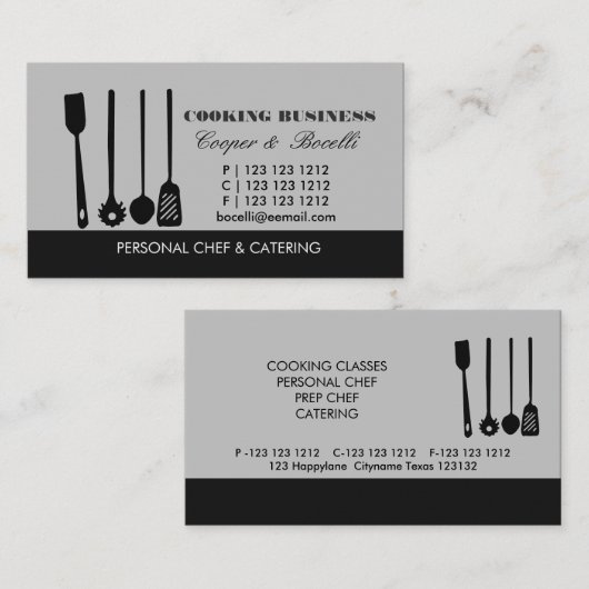 ぶら下がったなパスタの曲がったへら、スプーンの道具 名刺 (正面/裏面)