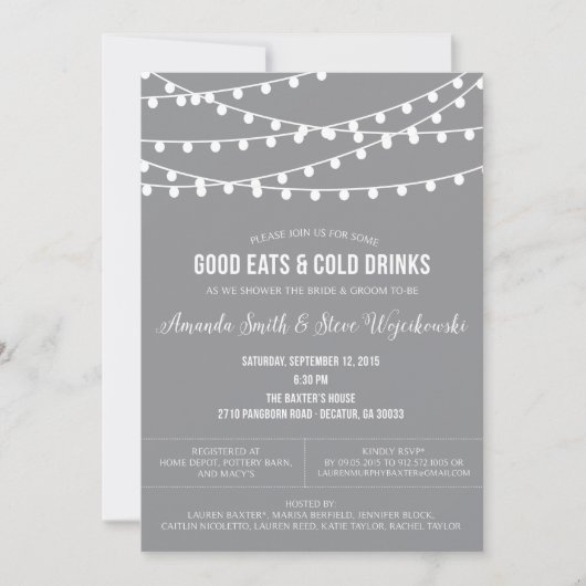 ぶら下がったなライトカップルのシャワーの招待状 招待状 (正面)