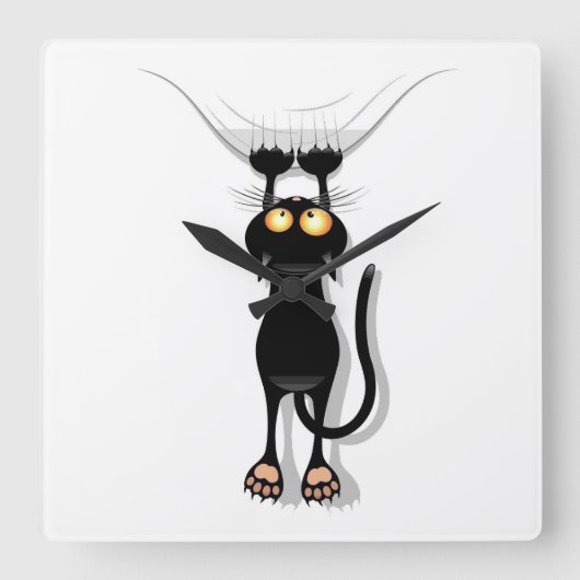 ぶら下がったな猫 スクエア壁時計 (正面)