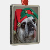 ぶら下がったな舌を搭載するおもしろいな見るパグ メタルオーナメント (右)