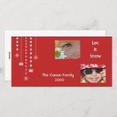 ぶら下がったな雪片のカスタムな写真カード(赤い) シーズンカード (正面/裏面)