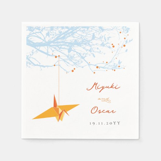 ぶら下がったのオレンジ折り紙紙クレーンアジア結婚ズ スタンダードカクテルナプキン (正面)