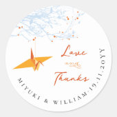 ぶら下がったのオレンジ折り紙紙クレーンアジア結婚ズ ラウンドシール (正面)