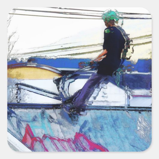 ぶら下がったのオン – スタントスクーターのアートワーク スクエアシール (正面)