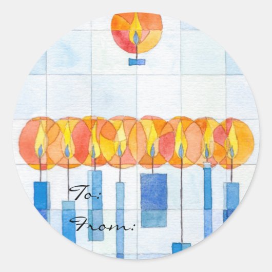 ぶら下がったのハヌッカキャンドルギフトラベル ラウンドシール (正面)