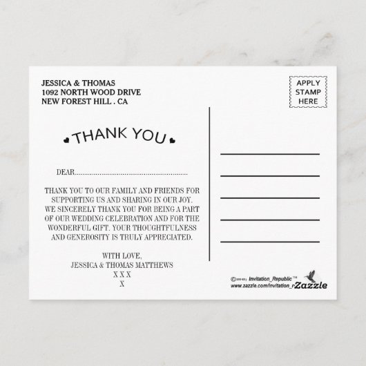 ぶら下がったのハートツリーのChalkboardが結婚ありがとう ポストカード (裏面)