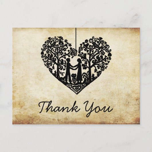 ぶら下がったのハートツリーヴィンテージウェディング ポストカード (正面)
