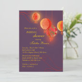 ぶら下がったのランタンズパープルブライダルシャワー 招待状 (スタンド正面)