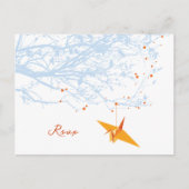 ぶら下がったの折り紙オレンジクランズアジア結婚式RSVP インビテーションポストカード (正面)