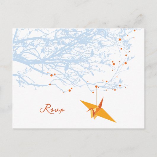 ぶら下がったの折り紙オレンジクランズアジア結婚式RSVP インビテーションポストカード (正面)