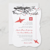 ぶら下がったの折り紙紙クレーン&ラブ引用文結婚 招待状 (正面)