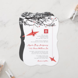 ぶら下がったの折り紙紙クレーン&ラブ引用文結婚 招待状